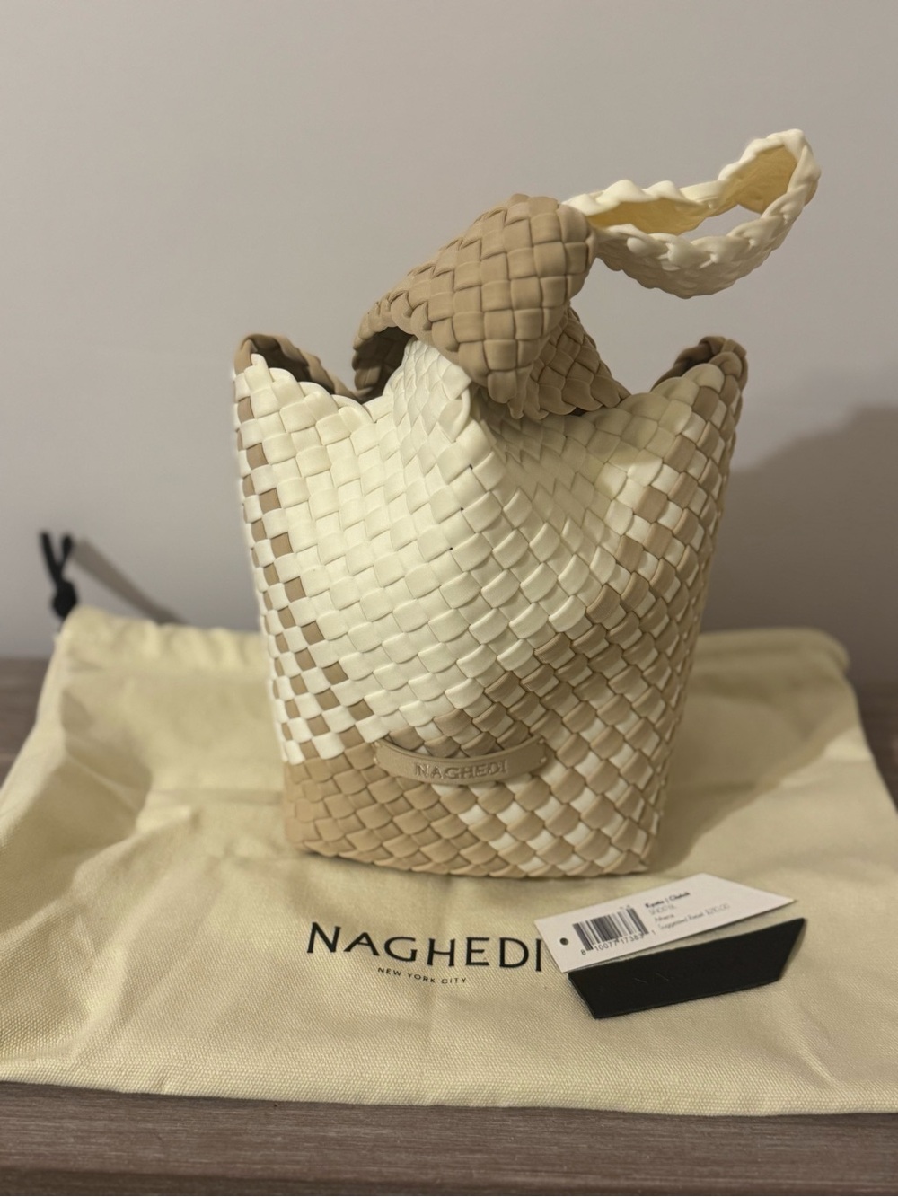 NAGHEDI Kyoto White / Taupe Athena
Handle Bag Clutch Wristlet NWT